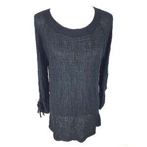 Chicos Womens Blouse Top L Large‎ (2) Black Basketweave Nylon Blend Long Sleeve